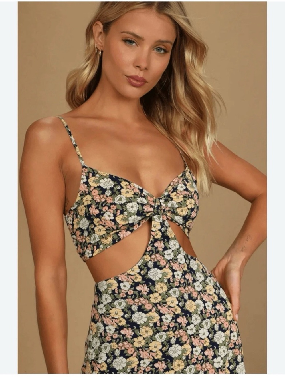 Lulu's Black Floral Cutout Midi Dress with Pastel Blooms - Picture 4 of 14